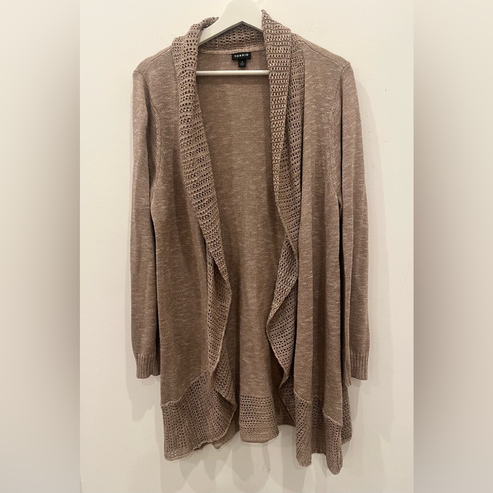 Torrid Womens Cardigan Size 2 XXL Mixed Stitch Shawl Brown Open Front Crochet